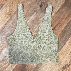 Lace Floral Green Crop Top